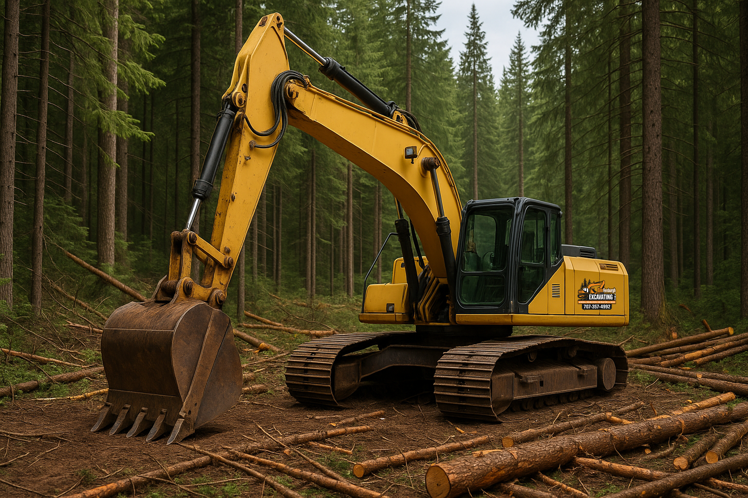 Excavator working in Mendocino County
